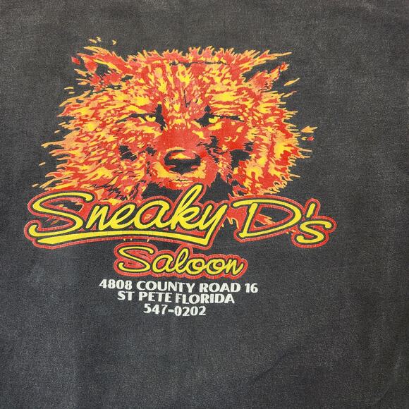 Sneaky Ds Saloon Mens Shirt Black Wolf Faded Thrashed Distressed St Pete Florida - Picture 2 of 9